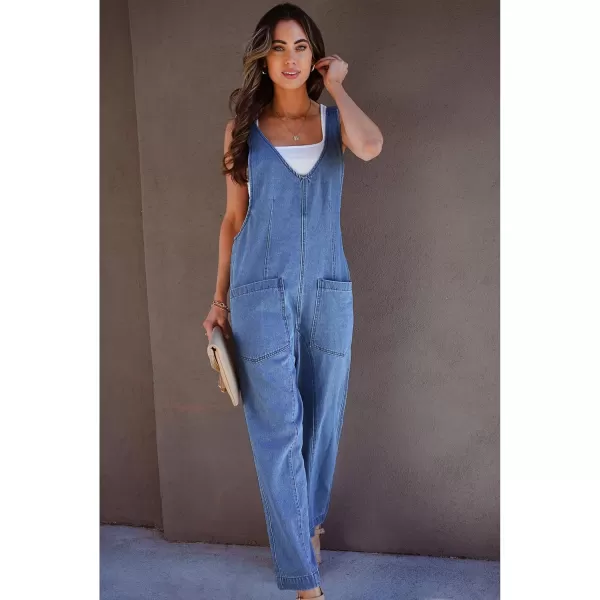 imageluvamia Jean Overalls for Women Sleeveless Denim Jumpsuit Casual Baggy Overall Jumpsuits Loose Fit Jumpers with PocketsMedium Blue