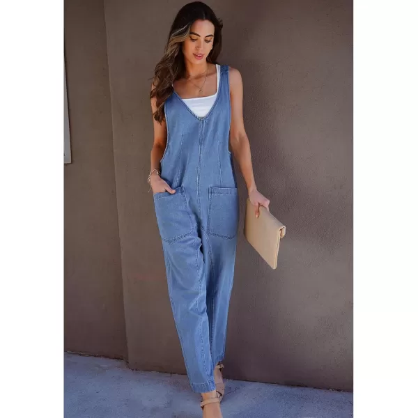 imageluvamia Jean Overalls for Women Sleeveless Denim Jumpsuit Casual Baggy Overall Jumpsuits Loose Fit Jumpers with PocketsMedium Blue