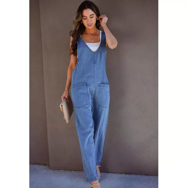 imageluvamia Jean Overalls for Women Sleeveless Denim Jumpsuit Casual Baggy Overall Jumpsuits Loose Fit Jumpers with PocketsMedium Blue