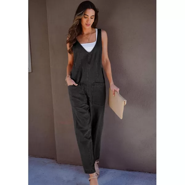 imageluvamia Jean Overalls for Women Sleeveless Denim Jumpsuit Casual Baggy Overall Jumpsuits Loose Fit Jumpers with PocketsWashed Black