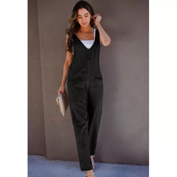 imageluvamia Jean Overalls for Women Sleeveless Denim Jumpsuit Casual Baggy Overall Jumpsuits Loose Fit Jumpers with PocketsWashed Black