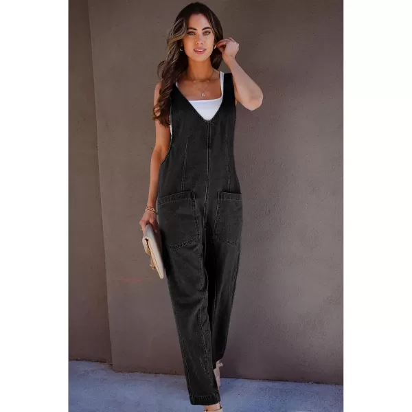 imageluvamia Jean Overalls for Women Sleeveless Denim Jumpsuit Casual Baggy Overall Jumpsuits Loose Fit Jumpers with PocketsWashed Black