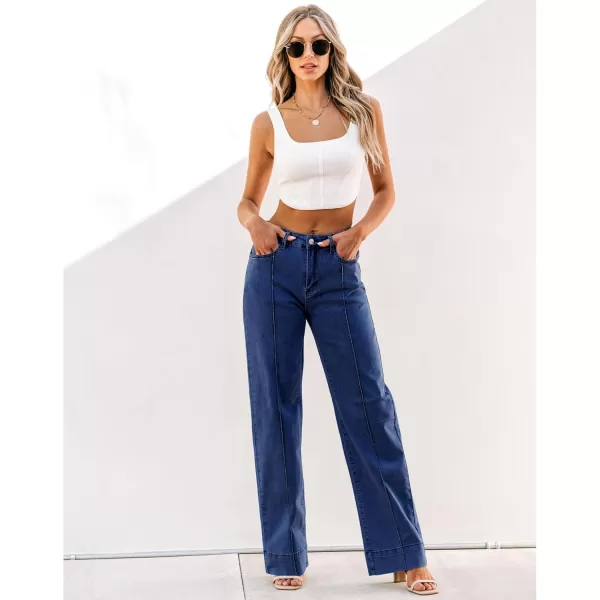 imageluvamia Wide Leg Jeans for Women Trendy High Waist Straight Leg Baggy Jeans Stretchy Denim Pants Trouser JeansDark Blue