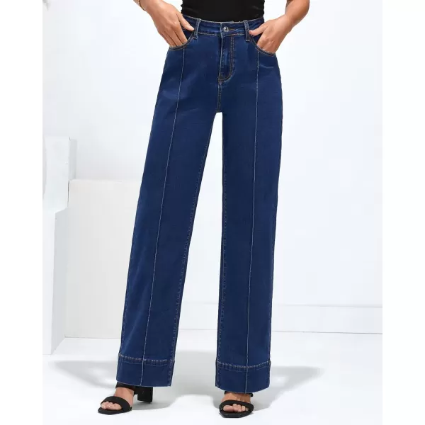 imageluvamia Wide Leg Jeans for Women Trendy High Waist Straight Leg Baggy Jeans Stretchy Denim Pants Trouser JeansDark Blue