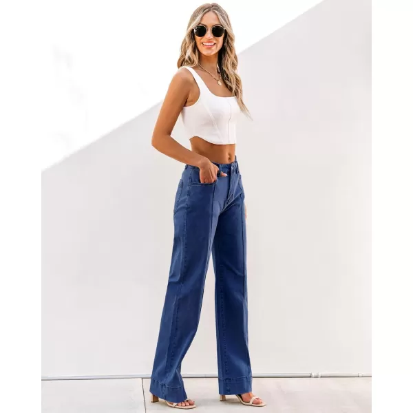 imageluvamia Wide Leg Jeans for Women Trendy High Waist Straight Leg Baggy Jeans Stretchy Denim Pants Trouser JeansDark Blue