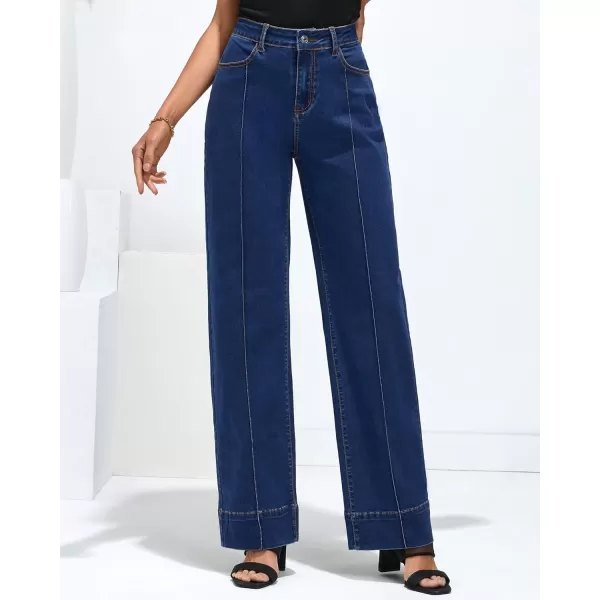 imageluvamia Wide Leg Jeans for Women Trendy High Waist Straight Leg Baggy Jeans Stretchy Denim Pants Trouser JeansDark Blue