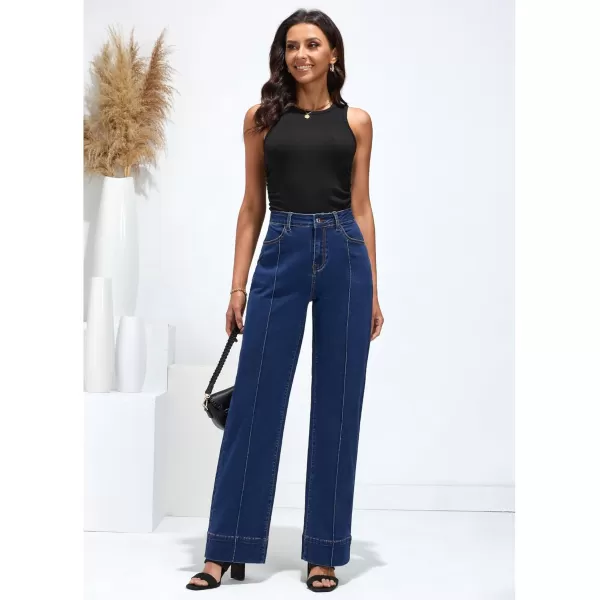 imageluvamia Wide Leg Jeans for Women Trendy High Waist Straight Leg Baggy Jeans Stretchy Denim Pants Trouser JeansDark Blue