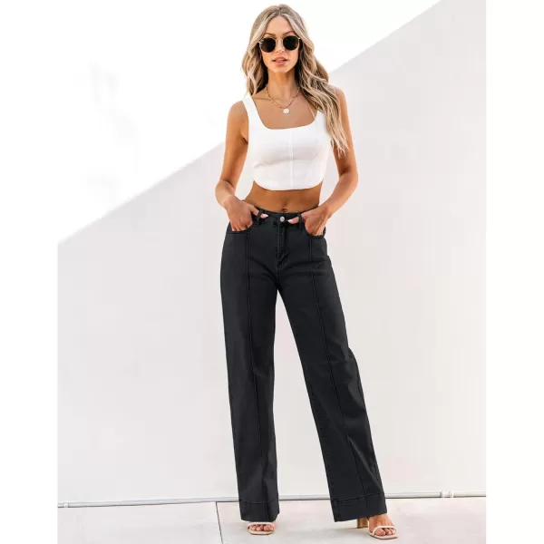 imageluvamia Wide Leg Jeans for Women Trendy High Waist Straight Leg Baggy Jeans Stretchy Denim Pants Trouser JeansFaded Black