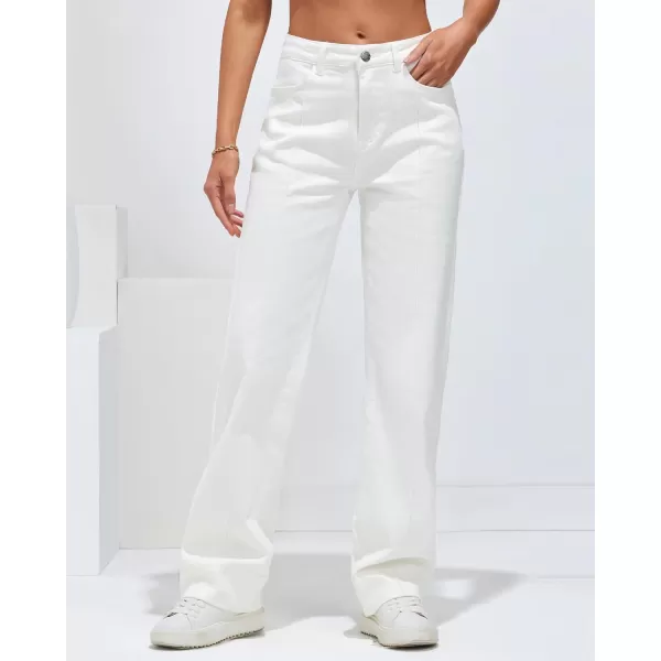 imageluvamia Wide Leg Jeans for Women Trendy High Waist Straight Leg Baggy Jeans Stretchy Denim Pants Trouser JeansIvory White