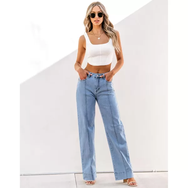 imageluvamia Wide Leg Jeans for Women Trendy High Waist Straight Leg Baggy Jeans Stretchy Denim Pants Trouser JeansLight Super Bleach