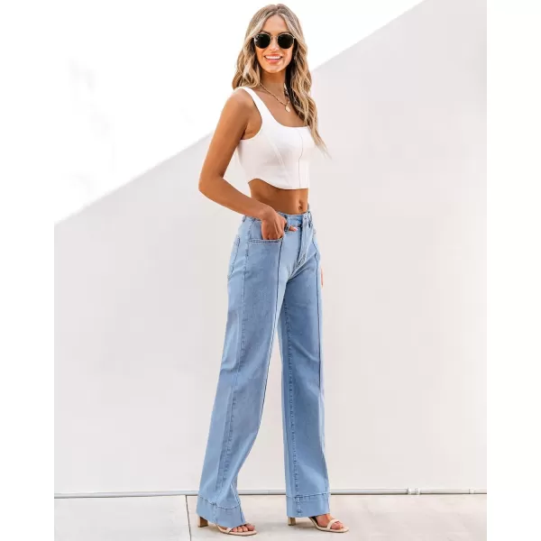 imageluvamia Wide Leg Jeans for Women Trendy High Waist Straight Leg Baggy Jeans Stretchy Denim Pants Trouser JeansLight Super Bleach