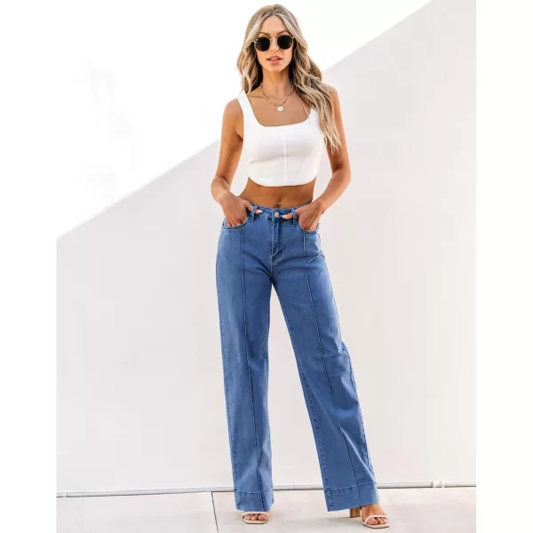 imageluvamia Wide Leg Jeans for Women Trendy High Waist Straight Leg Baggy Jeans Stretchy Denim Pants Trouser JeansMedium Blue