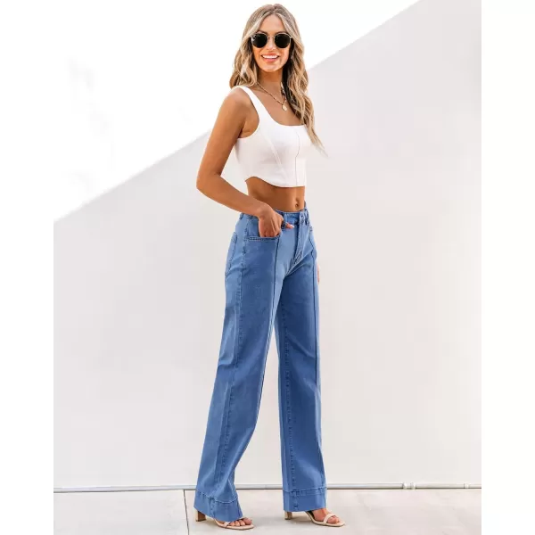 imageluvamia Wide Leg Jeans for Women Trendy High Waist Straight Leg Baggy Jeans Stretchy Denim Pants Trouser JeansMedium Blue