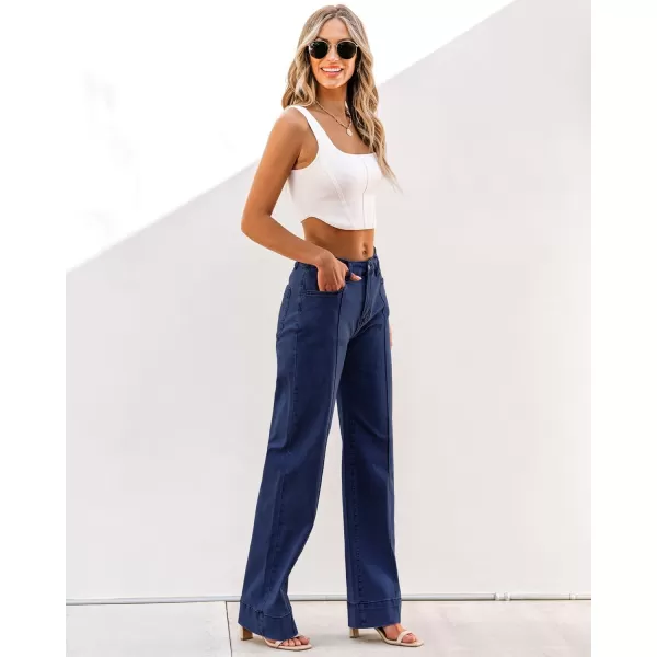 imageluvamia Wide Leg Jeans for Women Trendy High Waist Straight Leg Baggy Jeans Stretchy Denim Pants Trouser JeansNightfall Blue