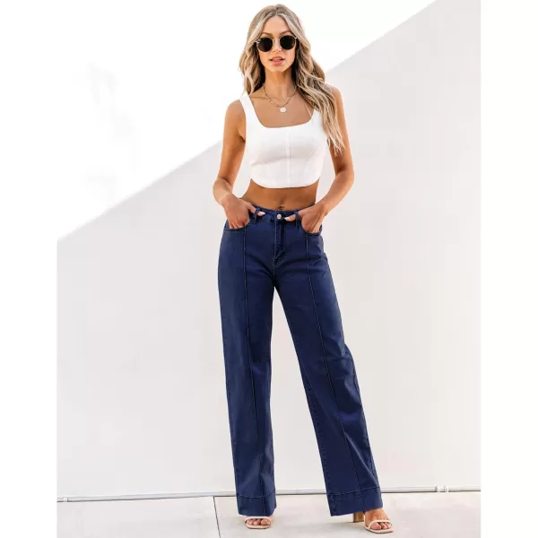 imageluvamia Wide Leg Jeans for Women Trendy High Waist Straight Leg Baggy Jeans Stretchy Denim Pants Trouser JeansNightfall Blue