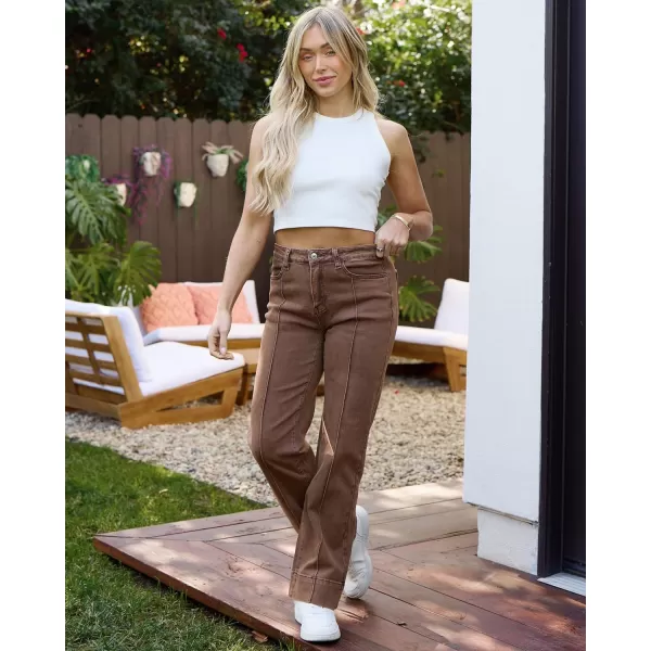 imageluvamia Wide Leg Jeans for Women Trendy High Waist Straight Leg Baggy Jeans Stretchy Denim Pants Trouser JeansPecan Brown