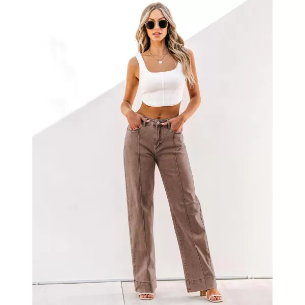 imageluvamia Wide Leg Jeans for Women Trendy High Waist Straight Leg Baggy Jeans Stretchy Denim Pants Trouser JeansPecan Brown