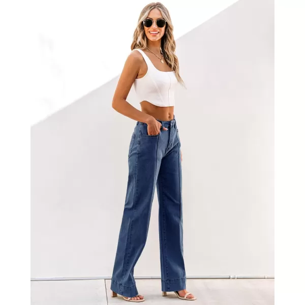 imageluvamia Wide Leg Jeans for Women Trendy High Waist Straight Leg Baggy Jeans Stretchy Denim Pants Trouser JeansVintage Dark Blue