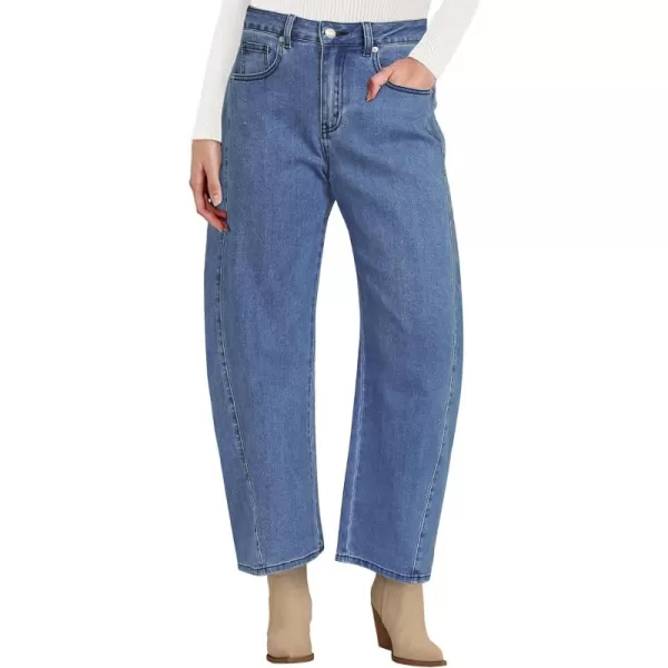 imageluvamia Barrel Jeans for Women High Waisted Trendy Baggy Stretch Denim Side Seamed Trouser Jeans Loose Fit Jean PantsSeaside Blue