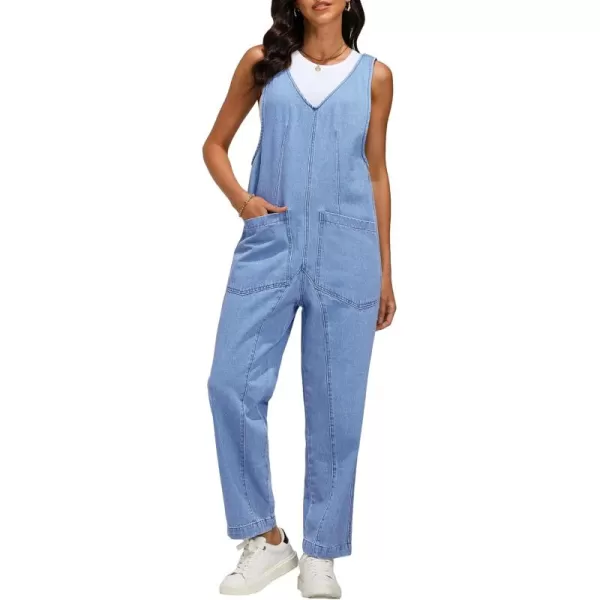 imageluvamia Jean Overalls for Women Sleeveless Denim Jumpsuit Casual Baggy Overall Jumpsuits Loose Fit Jumpers with PocketsBlue Breeze