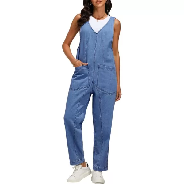 imageluvamia Jean Overalls for Women Sleeveless Denim Jumpsuit Casual Baggy Overall Jumpsuits Loose Fit Jumpers with PocketsMedium Blue