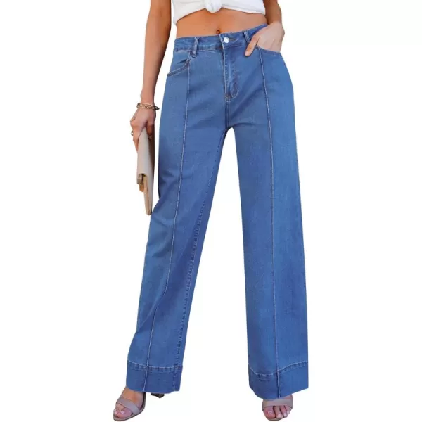 imageluvamia Wide Leg Jeans for Women Trendy High Waist Straight Leg Baggy Jeans Stretchy Denim Pants Trouser JeansMedium Blue