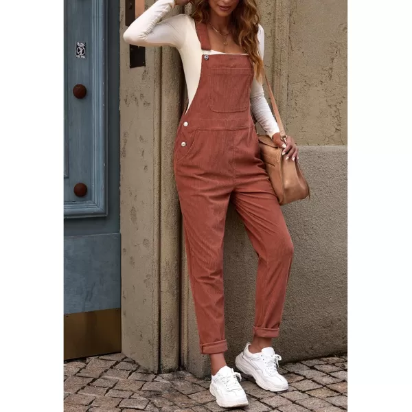 imageluvamia Corduroy Overalls for Women Adjustable Straps Fashion Bib Overall Jumpsuit with Pocket Tapered Leg Trendy 90sApricot Brandy