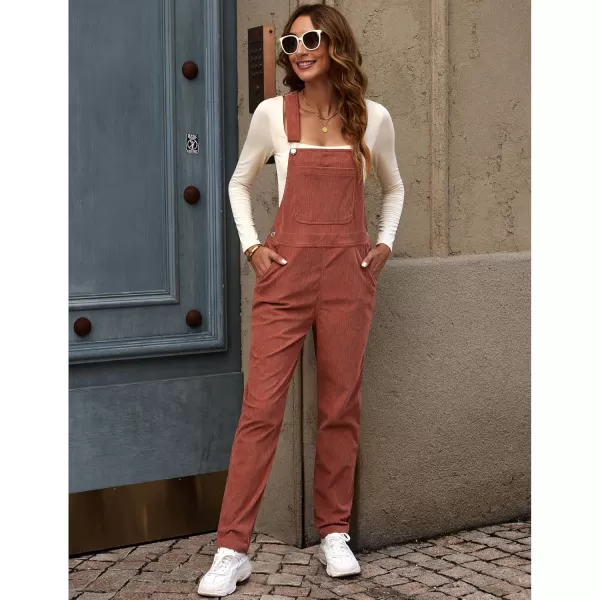 imageluvamia Corduroy Overalls for Women Adjustable Straps Fashion Bib Overall Jumpsuit with Pocket Tapered Leg Trendy 90sApricot Brandy