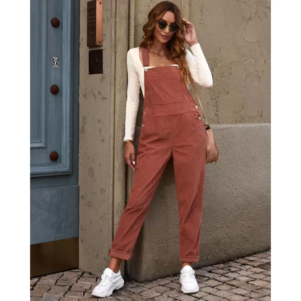 imageluvamia Corduroy Overalls for Women Adjustable Straps Fashion Bib Overall Jumpsuit with Pocket Tapered Leg Trendy 90sApricot Brandy