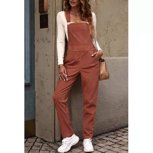imageluvamia Corduroy Overalls for Women Adjustable Straps Fashion Bib Overall Jumpsuit with Pocket Tapered Leg Trendy 90sApricot Brandy