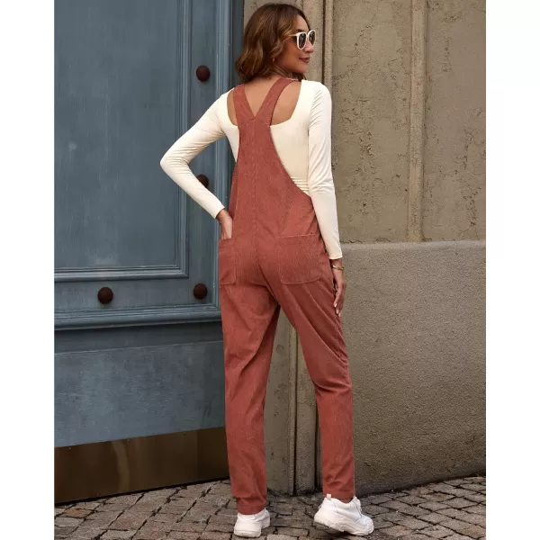 imageluvamia Corduroy Overalls for Women Adjustable Straps Fashion Bib Overall Jumpsuit with Pocket Tapered Leg Trendy 90sApricot Brandy