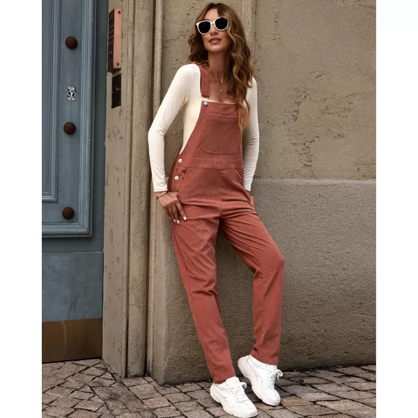 imageluvamia Corduroy Overalls for Women Adjustable Straps Fashion Bib Overall Jumpsuit with Pocket Tapered Leg Trendy 90sApricot Brandy