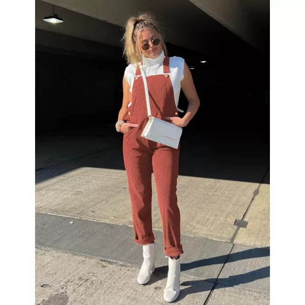 imageluvamia Corduroy Overalls for Women Adjustable Straps Fashion Bib Overall Jumpsuit with Pocket Tapered Leg Trendy 90sApricot Brandy