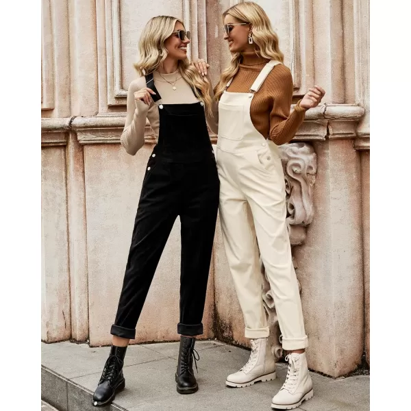 imageluvamia Corduroy Overalls for Women Adjustable Straps Fashion Bib Overall Jumpsuit with Pocket Tapered Leg Trendy 90sBlack