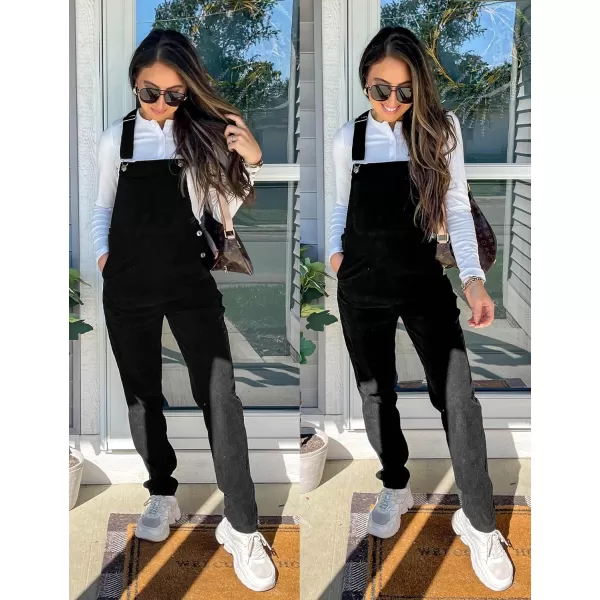 imageluvamia Corduroy Overalls for Women Adjustable Straps Fashion Bib Overall Jumpsuit with Pocket Tapered Leg Trendy 90sBlack