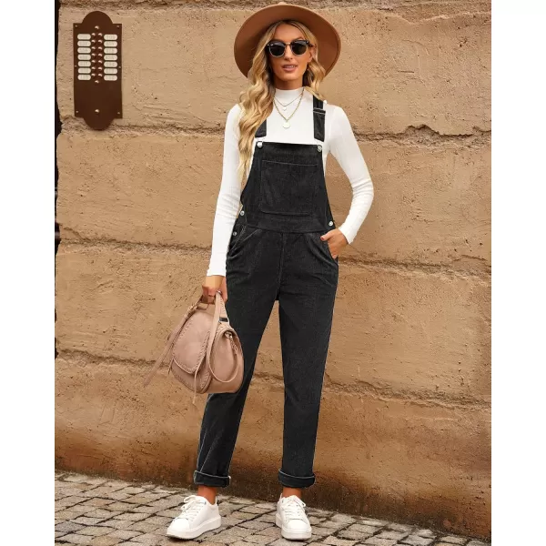 imageluvamia Corduroy Overalls for Women Adjustable Straps Fashion Bib Overall Jumpsuit with Pocket Tapered Leg Trendy 90sBlack