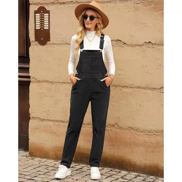imageluvamia Corduroy Overalls for Women Adjustable Straps Fashion Bib Overall Jumpsuit with Pocket Tapered Leg Trendy 90sBlack