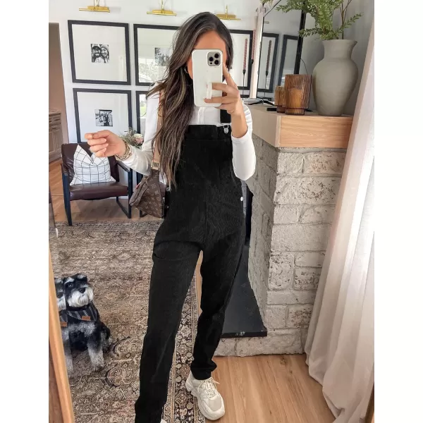 imageluvamia Corduroy Overalls for Women Adjustable Straps Fashion Bib Overall Jumpsuit with Pocket Tapered Leg Trendy 90sBlack