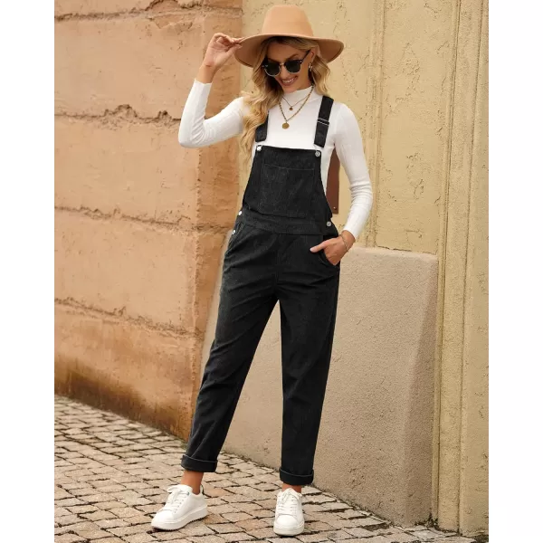 imageluvamia Corduroy Overalls for Women Adjustable Straps Fashion Bib Overall Jumpsuit with Pocket Tapered Leg Trendy 90sBlack