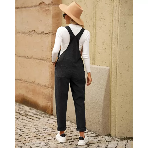 imageluvamia Corduroy Overalls for Women Adjustable Straps Fashion Bib Overall Jumpsuit with Pocket Tapered Leg Trendy 90sBlack