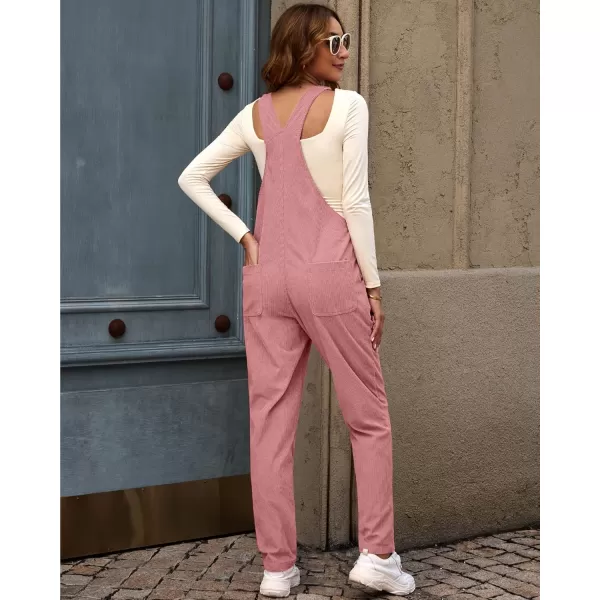 imageluvamia Corduroy Overalls for Women Adjustable Straps Fashion Bib Overall Jumpsuit with Pocket Tapered Leg Trendy 90sDusty Rose