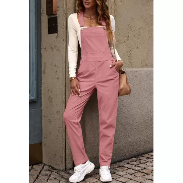 imageluvamia Corduroy Overalls for Women Adjustable Straps Fashion Bib Overall Jumpsuit with Pocket Tapered Leg Trendy 90sDusty Rose
