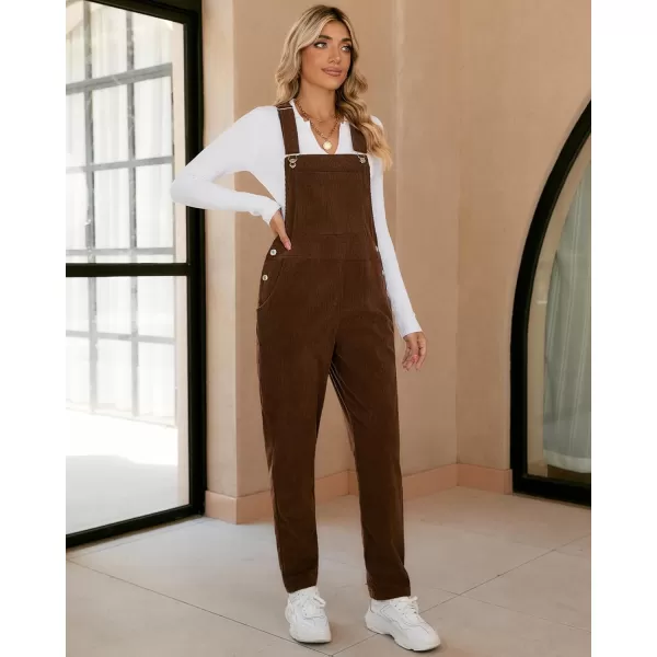 imageluvamia Corduroy Overalls for Women Adjustable Straps Fashion Bib Overall Jumpsuit with Pocket Tapered Leg Trendy 90sFriar Brown