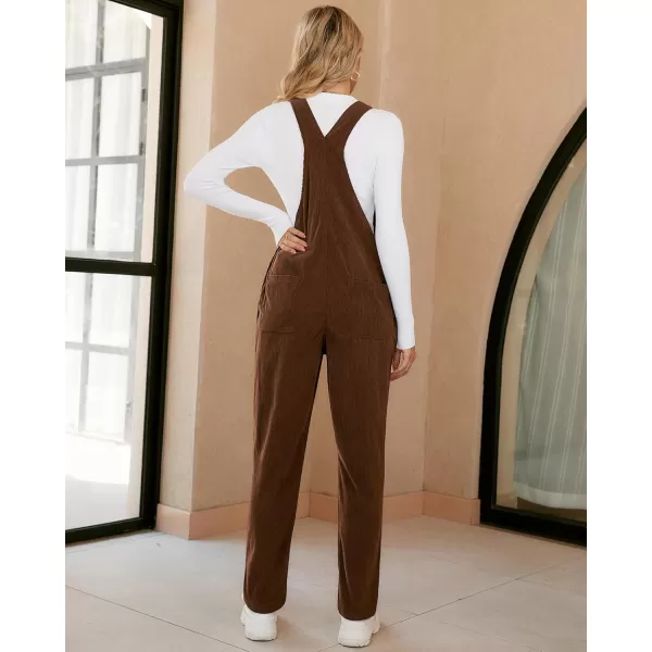 imageluvamia Corduroy Overalls for Women Adjustable Straps Fashion Bib Overall Jumpsuit with Pocket Tapered Leg Trendy 90sFriar Brown