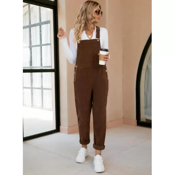 imageluvamia Corduroy Overalls for Women Adjustable Straps Fashion Bib Overall Jumpsuit with Pocket Tapered Leg Trendy 90sFriar Brown