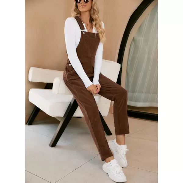 imageluvamia Corduroy Overalls for Women Adjustable Straps Fashion Bib Overall Jumpsuit with Pocket Tapered Leg Trendy 90sFriar Brown