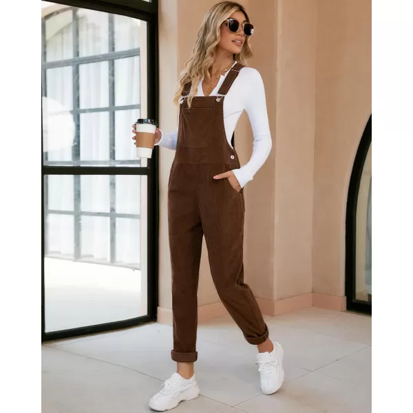 imageluvamia Corduroy Overalls for Women Adjustable Straps Fashion Bib Overall Jumpsuit with Pocket Tapered Leg Trendy 90sFriar Brown