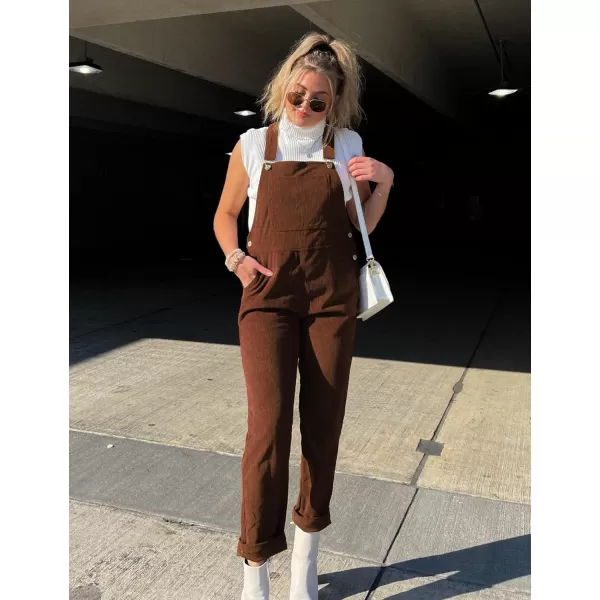 imageluvamia Corduroy Overalls for Women Adjustable Straps Fashion Bib Overall Jumpsuit with Pocket Tapered Leg Trendy 90sFriar Brown