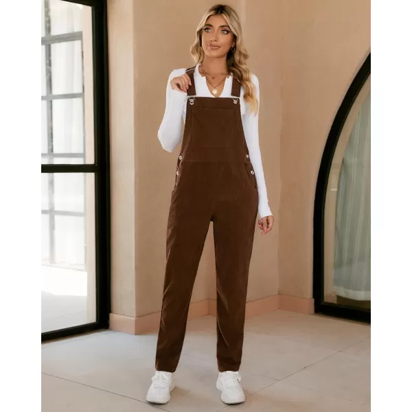 imageluvamia Corduroy Overalls for Women Adjustable Straps Fashion Bib Overall Jumpsuit with Pocket Tapered Leg Trendy 90sFriar Brown