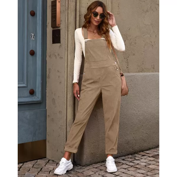 imageluvamia Corduroy Overalls for Women Adjustable Straps Fashion Bib Overall Jumpsuit with Pocket Tapered Leg Trendy 90sKhaki
